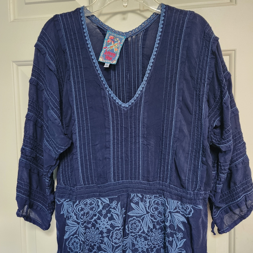 Johnny Was Blue Embroidered Midi-Dress - Picture 2 of 6